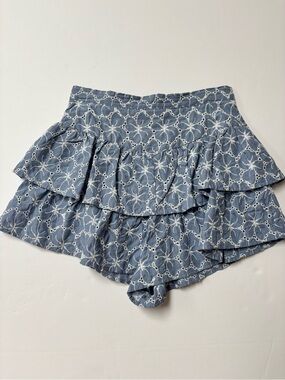Blue Floral Eyelet Tiered Women’s Skort